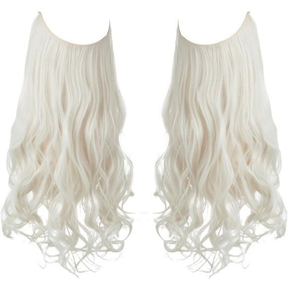 Wavy Curly Hair Extensions Halo Platinum Blonde Highlight Long
